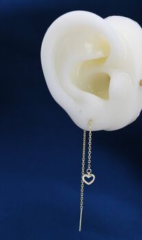 Tiny Open Heart Threader Earrings In Sterling Silver, 9 of 12