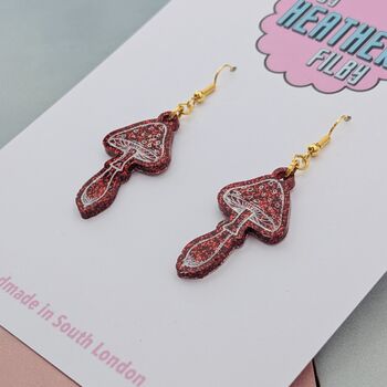 Red Mushroom Illustrated Glitter Earrings, 3 of 4