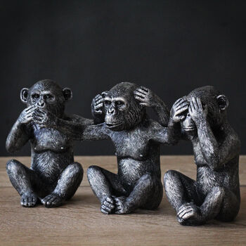 Set Of Three Silver 'Evil' Monkeys, 3 of 6