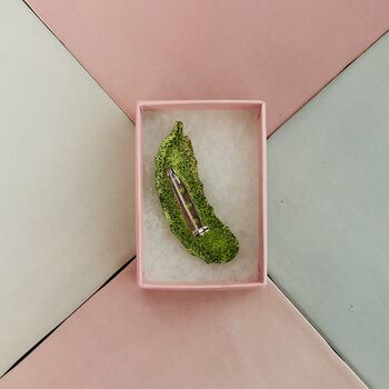 Green Pickle Glitter Resin Brooch / Gift For Pickle Lovers / Gherkin Inspired Jewellery / Dill Pickle Brooch, 6 of 6