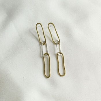 Recycled Silver And Brass Organic Chain Link Earrings, 2 of 4