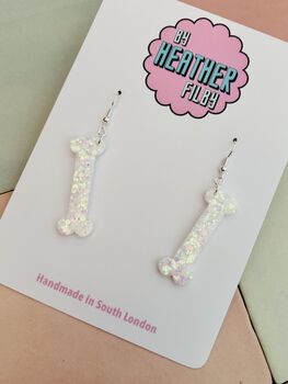Bone Glitter Resin Earrings / Skeleton Lover Gift / Novelty Gothic Jewellery / Halloween Earrings / Horror Movie Lover, 2 of 5