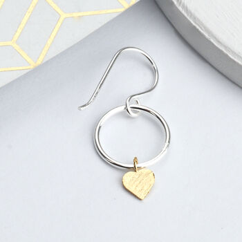 Tiny Sterling Silver Hoop And Heart Drop Earrings, 3 of 7