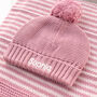 Baby Girl Personalised Bobble Hat And Mittens Gift Set, thumbnail 7 of 12