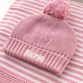 Baby Girl Personalised Bobble Hat And Mittens Gift Set, 7 of 12
