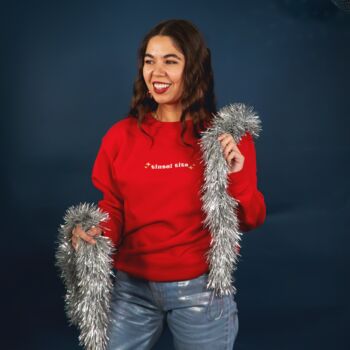Embroidered Tinsel Tits Slogan Christmas Jumper, 5 of 5