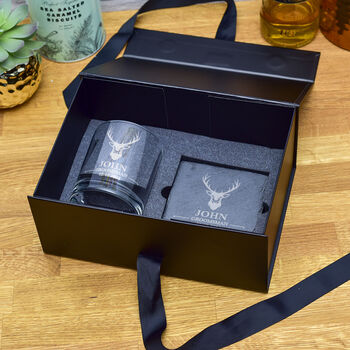 Luxury Gift Boxed Stag Glass Tumbler And Coaster Set, 3 of 4