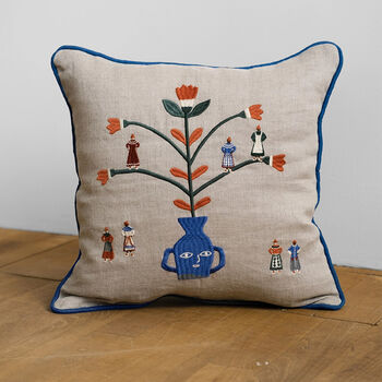 Scandi Embroidered Holiday Cushion Cover 100% Linen, 5 of 5