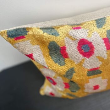 Yellow Floral Design Long Velvet Lumbar Cushion, 4 of 4