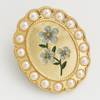 Gold Forget Me Not Pearl Cameo Brooch, 4 of 7