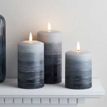 Tru Glow® Stacked Grey LED Pillar Candle Trio, 2 of 2