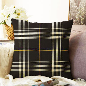 Tartan Black And Beige Plaid Cushion Cover, 2 of 4