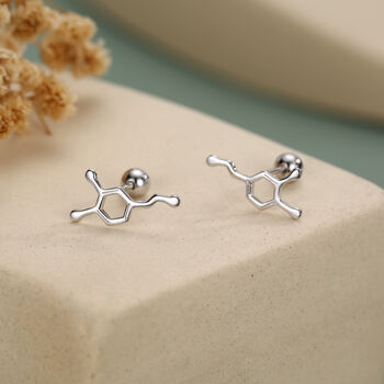 Sterling Silver Serotonin Molecule 18 G Screw Back Stud Earrings, 7 of 12