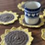 Six Crochet Coasters, Blue White, Citrus, Sunflower, thumbnail 8 of 12
