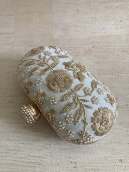 Off White Raw Silk Oval Clutch Bag, 3 of 10