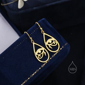 Eye Of Horus Drop Hook Earrings In Sterling Silver, 7 of 10