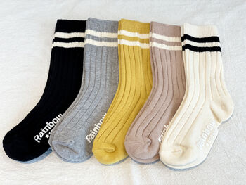 Five Pack Of Double Line Kids Socks, Free Size, 5 of 5