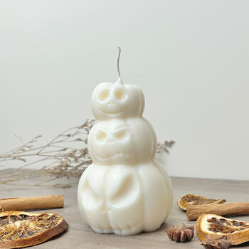 White Carved Pumpkin Candle Halloween Decoration, 4 of 7