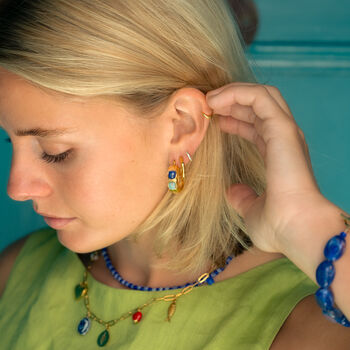 Non Tarnish Lapis Lazuli And Turquoise Hoop Earrings, 2 of 7