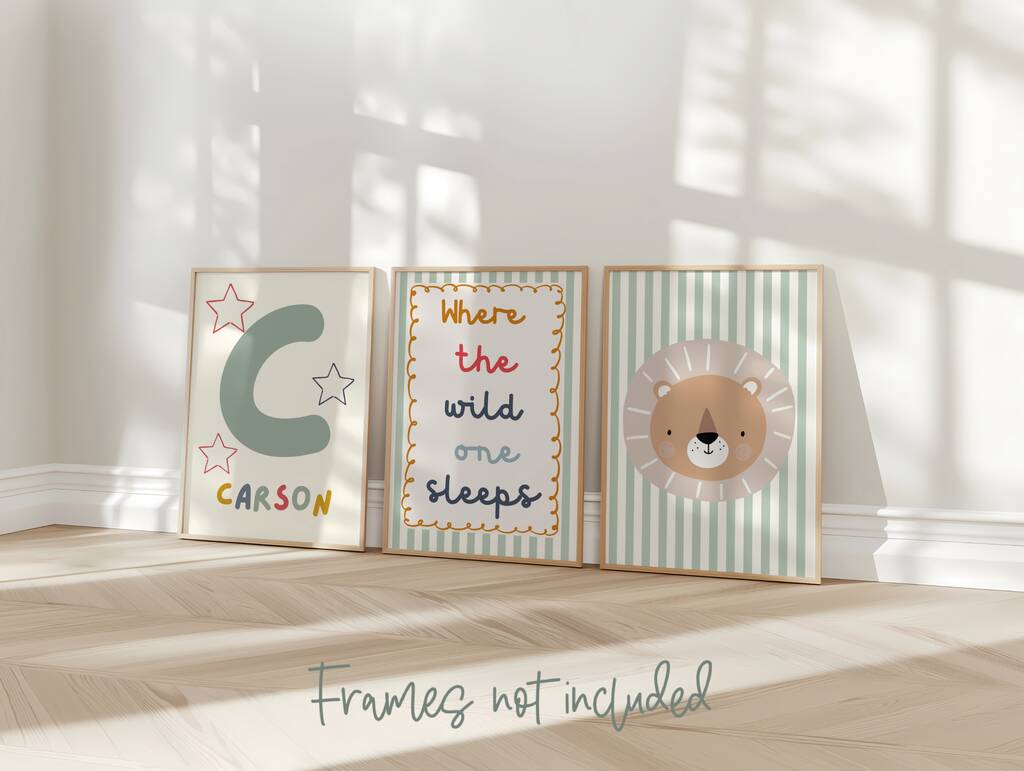 Childrens Personalised Bright Safari Themed Print Set, 1 of 6