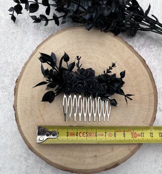 Gothic Black Flowers Hair Comb, 4 of 6