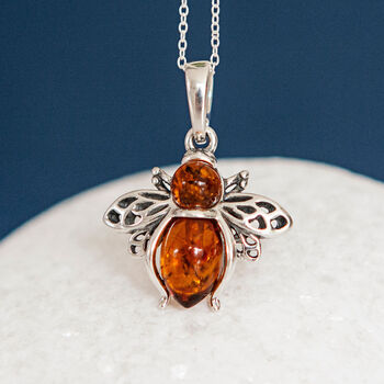 Personalised Sterling Silver Baltic Amber Bumble Bee Necklace, 4 of 11
