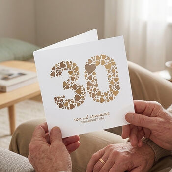 Personalised Love Hearts Pearl 30th Anniversary Card, 3 of 5