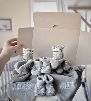 Personalised Twins Grey Zebra Baby Gift, 3 of 4