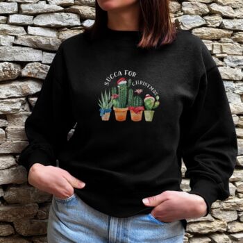 Black Christmas Jumper With ‘Succa For Christmas’ Succulent Design, 2 of 8