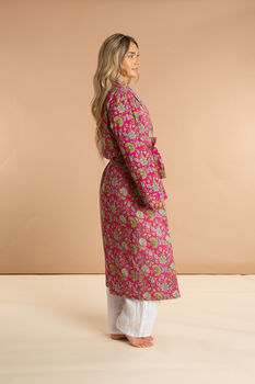 Indian Cotton Fuchsia Freesia Print Robe, 5 of 5