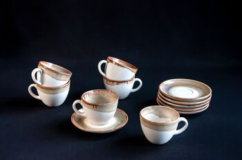 Beige Set Of Six Handmade Porcelain Tea Cup With Saucer, 7 of 11