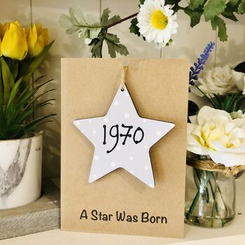 Personalised Year Of Birth Star Wooden Keepsake Card, 9 of 11
