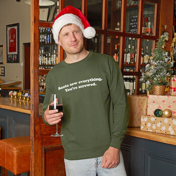Santa Saw Everything Men's Christmas Sweatshirt, 2 of 6