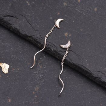 Sterling Silver Dainty Crescent Moon Threader Earrings, 3 of 11