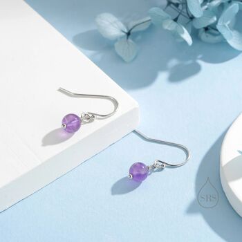 Natural Amethyst Bead Hook Earrings In Sterling Silver, 3 of 12