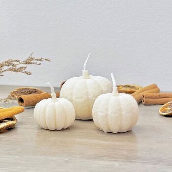 Natural White Pumpkin Candle Set Of Three Autumn Decor, 4 of 10