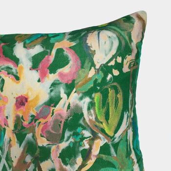 Abstract Floral Velvet Cushion, Green, 2 of 5