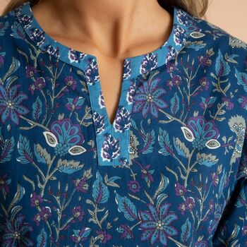 Indian Cotton Blue Lagoon Print Pyjama Set, 3 of 7