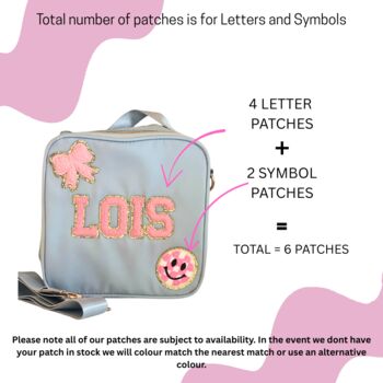 Personalised Nylon Backpack With Patch Letters And Motifs With Gold Outline, 6 of 12