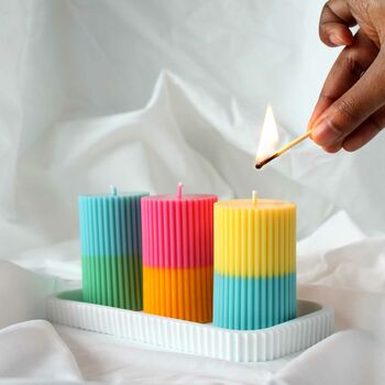 Paradise Two Toned Ribbed Pillar Candle, 3 of 4