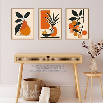 Set Three Wall Art Prints A4 Summer Fruit Boho Mid Century, 2 of 7