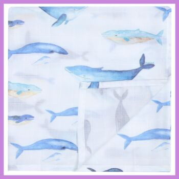 Muslin Swaddle Baby Gift Blanket Sea Whale X Large, 2 of 3