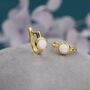 Sterling Silver White Opal Huggie Hoop Earrings, thumbnail 3 of 11