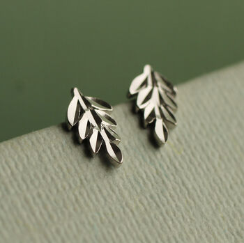 Silver Fern Leaf Stud Earrings, 7 of 8