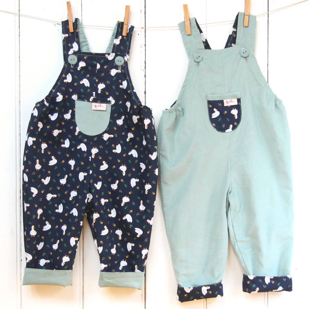 Reversible Duck Needlecord Dungarees Baby Kids, 1 of 6