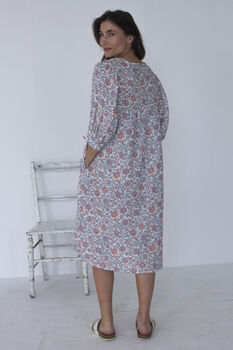 Blue And Pink Pastel Floral Printed Dress, 3 of 8