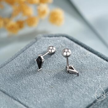 Black Cz Rhombus Screw Back Earrings In Sterling Silver, 2 of 10