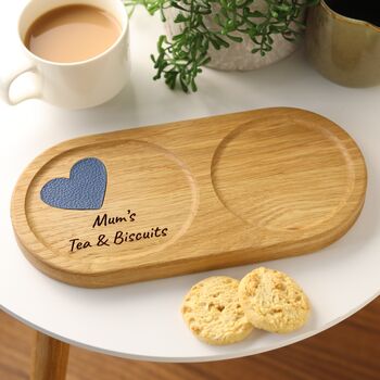 Personalised Tea And Biscuit Serving Tray With Leather Heart Detail, 5 of 10