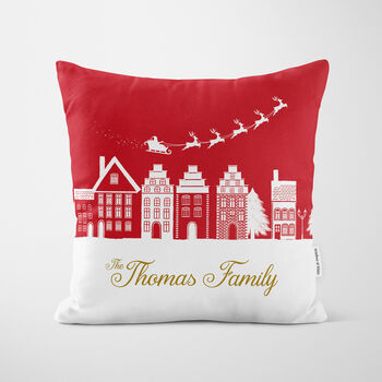 Personalised Red Village Christmas Cushion, 4 of 7