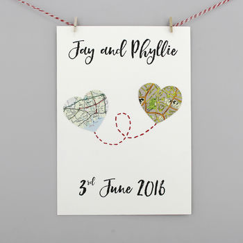 Personalised Map Heart Wedding And Anniversary Print, 3 of 12